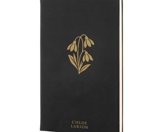 Personalized Black Leatherette Journal - Gold Engraved Name & Birth Flower