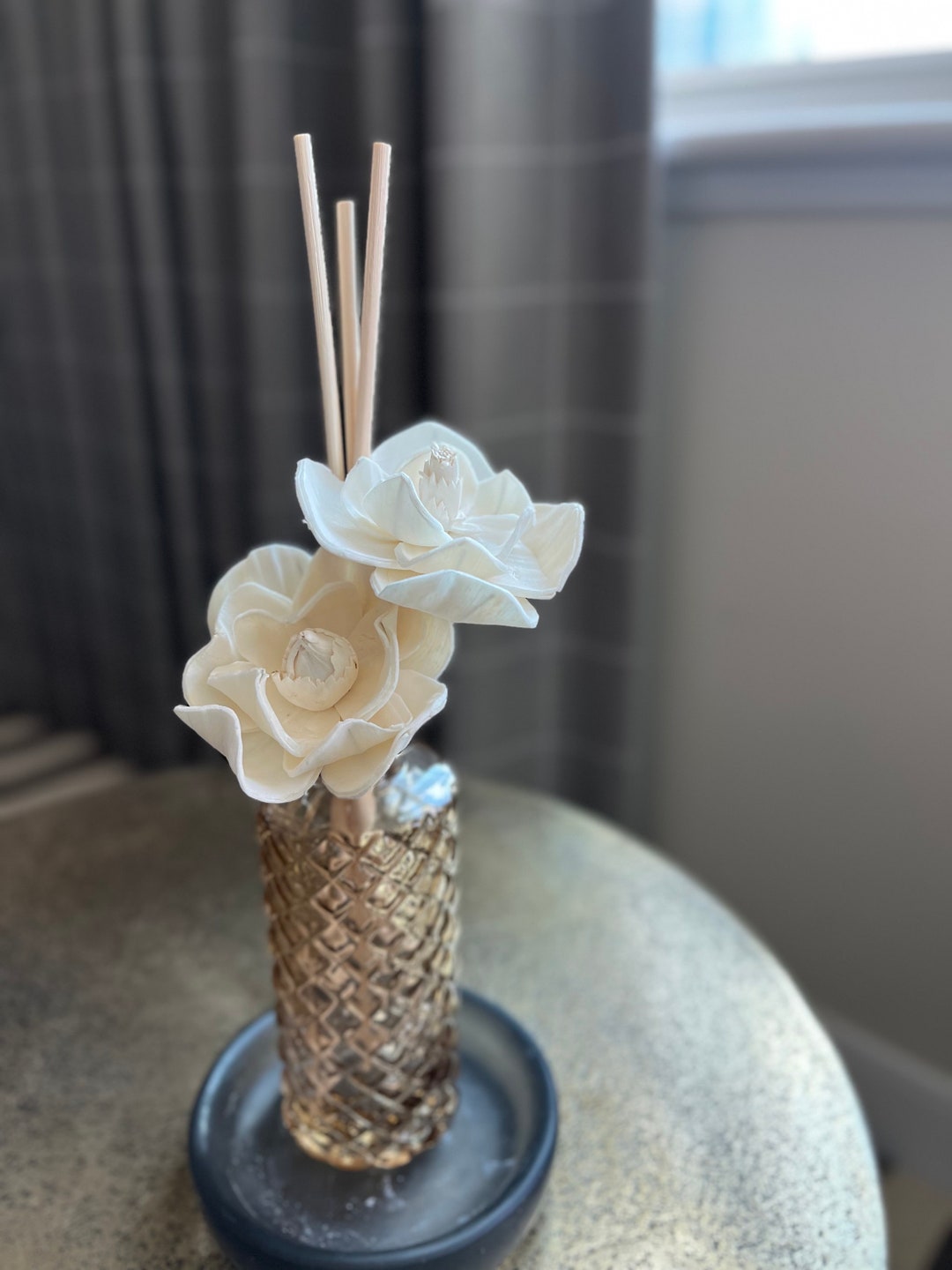 Champagne Cut Glass Reed Diffuser With Magnolia Flower: Home Fragrance ...