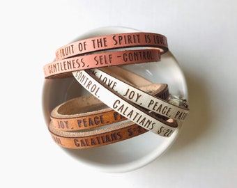 fruit of the Spirit- Galatians 5:22-23 Daily Reminder Leather Wrap Bracelet Gift for Women  Religious Christian Jewelry Gift for Her Women