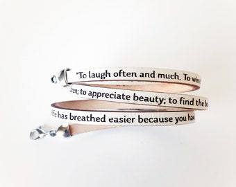 To laugh often... Emerson Quote bracelet.  Daily Reminder Leather triple wrap bracelet. Encouraging gift for her, gift for women