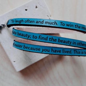 Emerson Quote Leather Wrap Bracelet, Encouragement Gift Teal