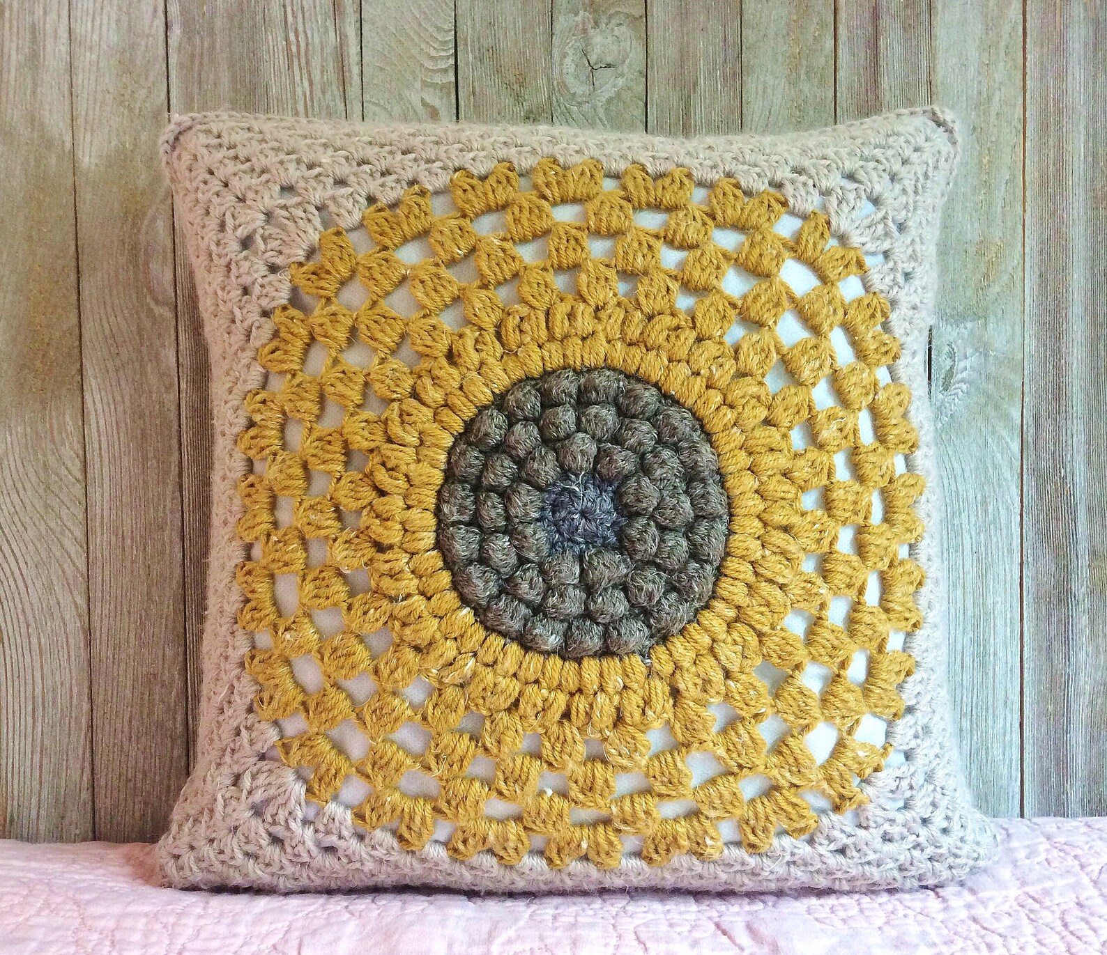 CROCHET PATTERN Sunflower Throw Pillow PDF File Crochet Etsy