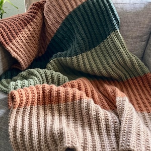 KNITTING PATTERN x Knit Blanket Pattern, Color block Knitting, Easy Knit Blanket Pattern, Ribbed Knitting, Cozy Color Block Blanket