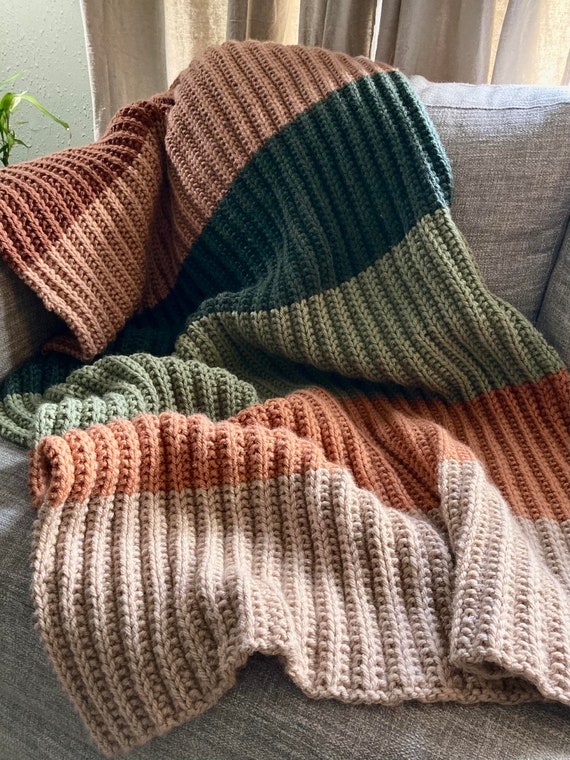 KNITTING PATTERN x Knit Blanket Pattern, Color block Knitting, Easy Knit Blanket Pattern, Ribbed Knitting, Cozy Color Block Blanket