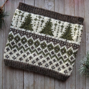 KNITTING PATTERN x Knit Cowl Pattern, Knit Colorwork Cowl, Fairisle, Winter Pine Cowl