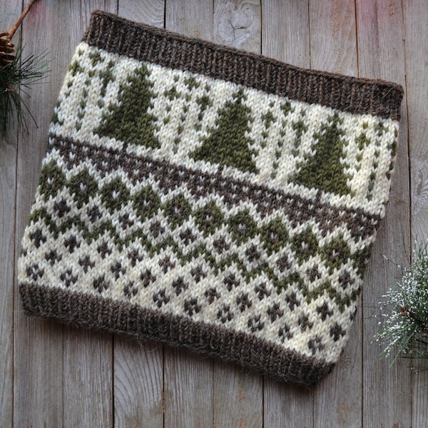 KNITTING PATTERN | Winter Pine Cowl PDF file | Knit Pattern | Knit Cowl Pattern | Winter Cowl Pattern | Fair Isle Cowl Pattern