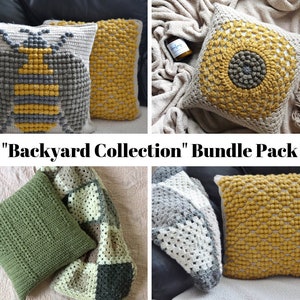 CROCHET PATTERN x Crochet Pillow Pattern, Crochet Bumble Bee, Crochet Sunflower, Crochet Weeping Willow, and Crochet Honeycomb Pillow Covers