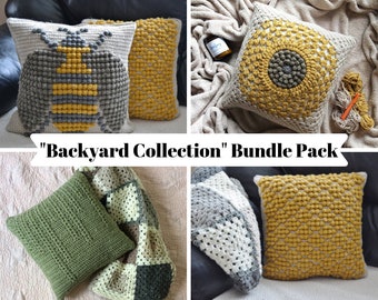 CROCHET PATTERN | Bumble Bee, Sunflower, Weeping Willow, and Honeycomb Crochet Pillow Covers PDF File | Crochet Home Decor Patterns