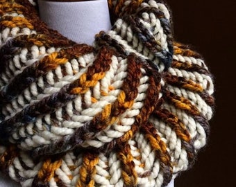 Knit Brioche Cowl Pattern, Super Bulky Infinity Scarf (PDF Pattern)