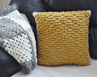 Honeycomb Crochet Pillow Pattern, Textured Bobble Stitch (PDF Pattern)