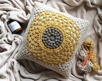 CROCHET PATTERN | Sunflower Throw Pillow PDF File | Crochet Sunflower Pillow Pattern | Crochet Home Decor | Crochet Pattern | Sunflower