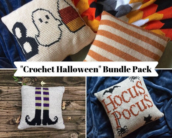 Tunisian Crochet Halloween Pillow Pattern Bundle (PDF)