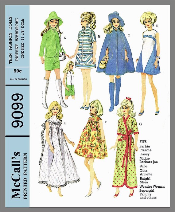 Vintage McCall s 9099 11.5 Barbie Doll Clothes Pattern