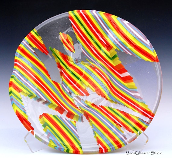 Multi-Color Strip Cut Fused Glass Bowl