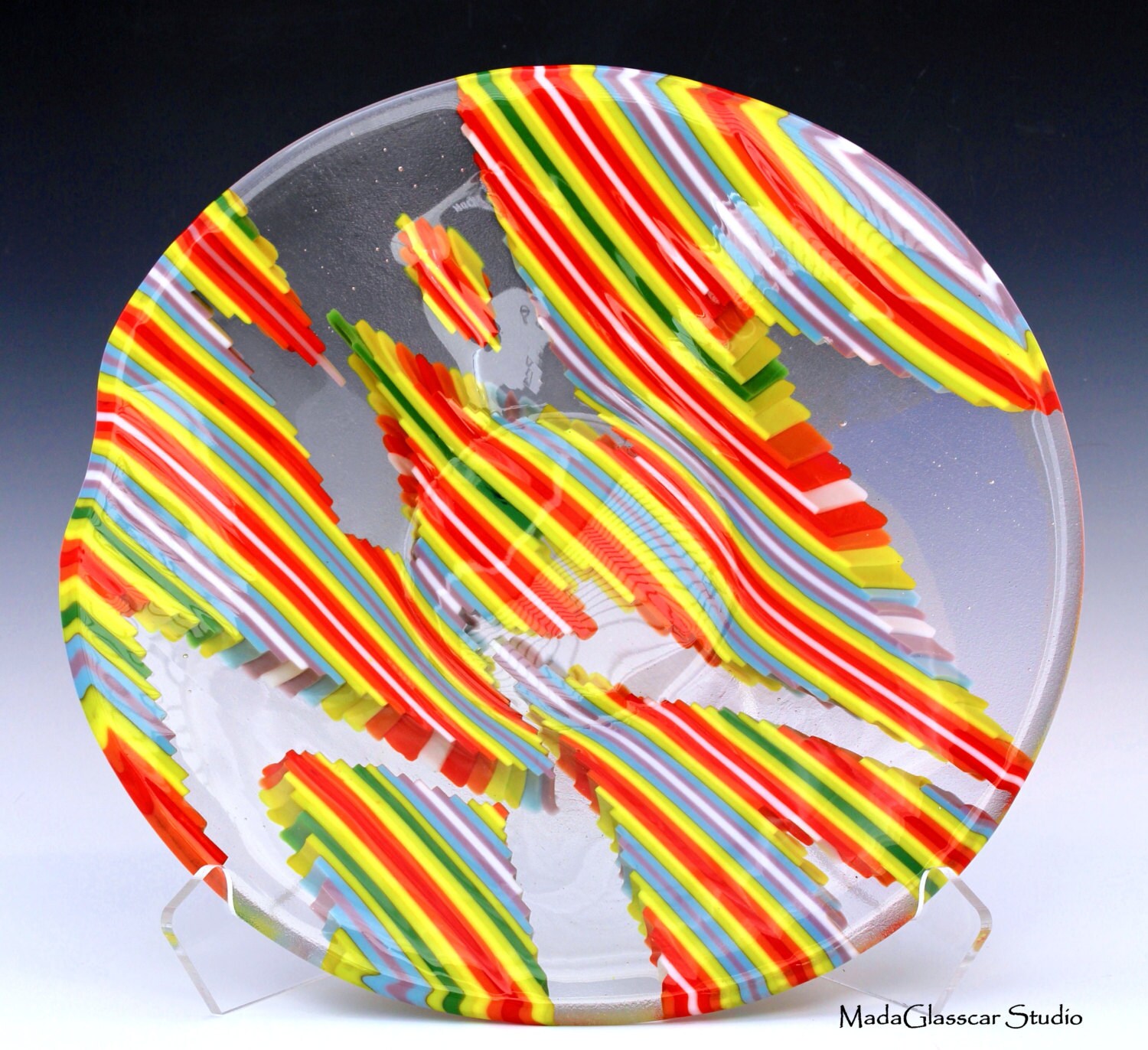 MultiColor Strip Cut Fused Glass Bowl