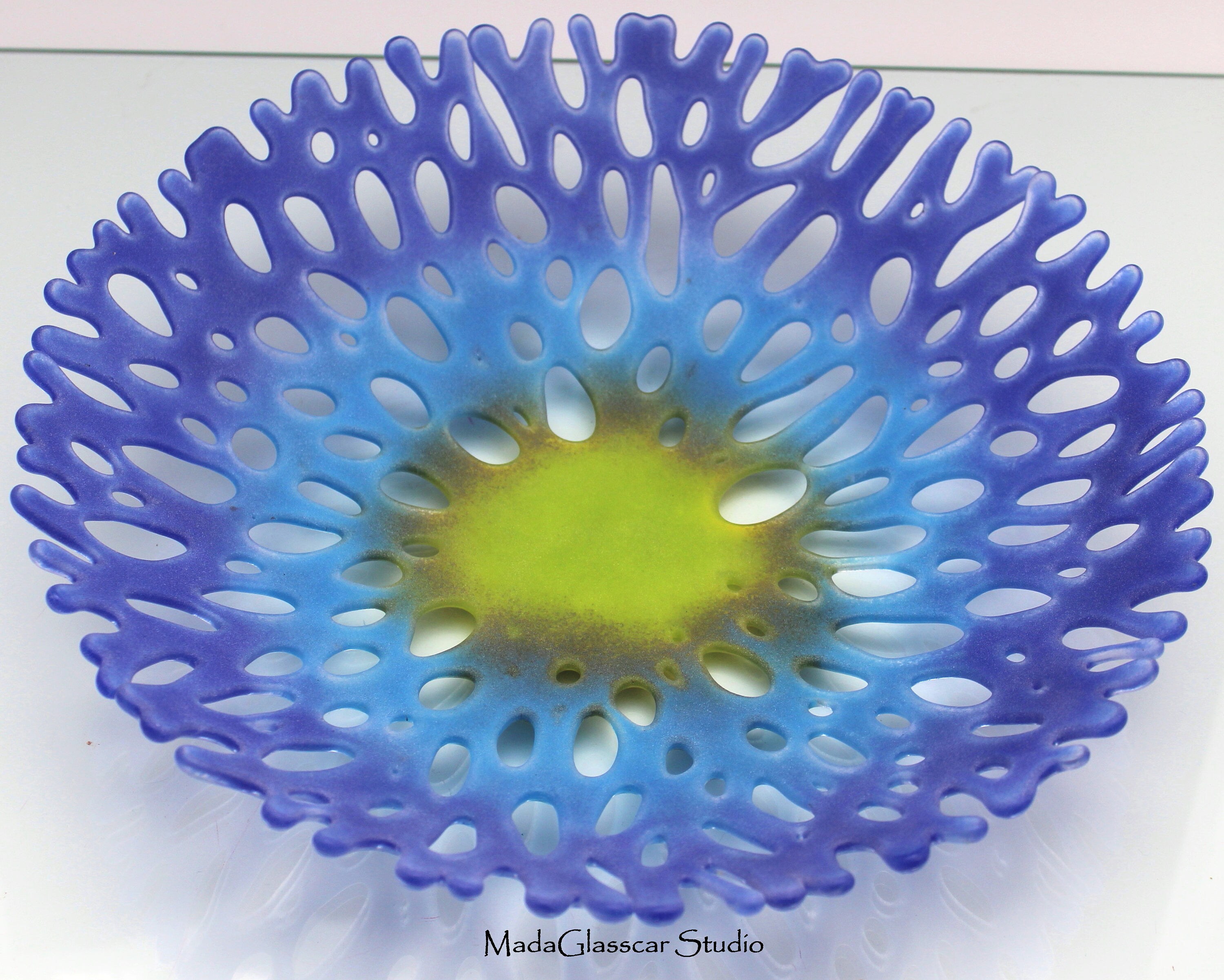 Blue Waters Fused Glass Coral Bowl