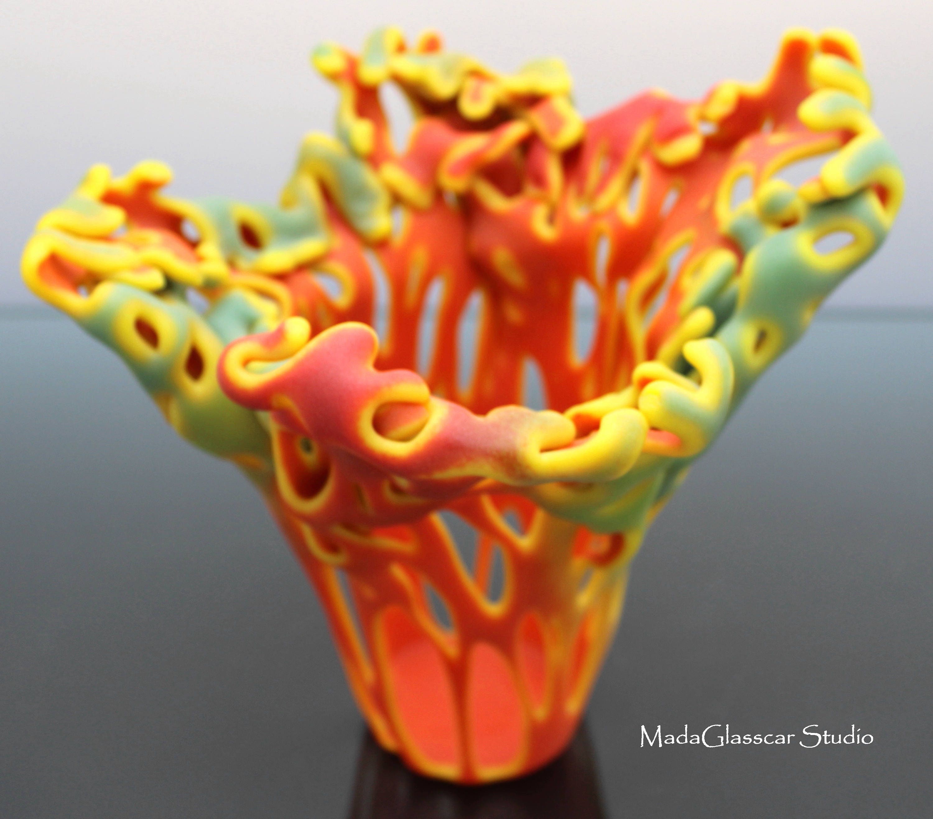 Crazy Coral Fused Glass Vase
