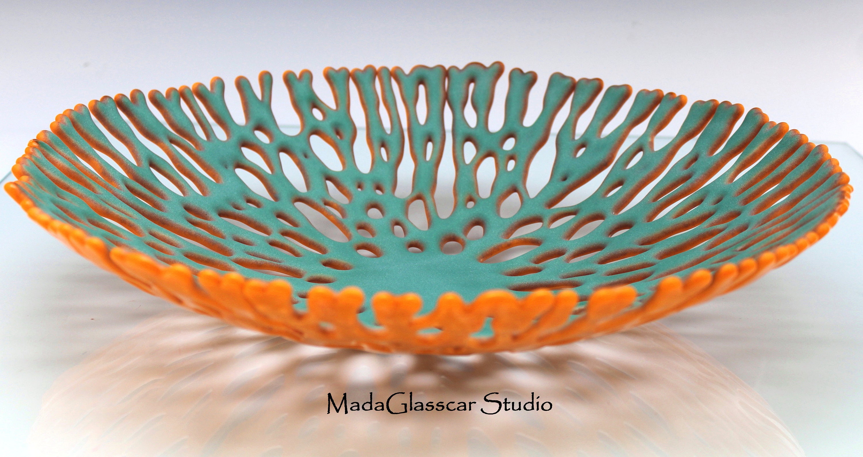 Ocean Coral Fused Glass Bowl