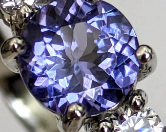 Genuine Tanzanite Round in an Accented Sterling Silver Ring