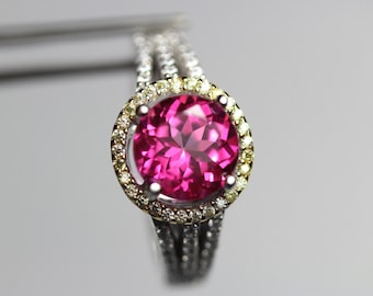 Flawless Genuine Pure Pink Topaz in a Halo Accented Sterling Silver Ring