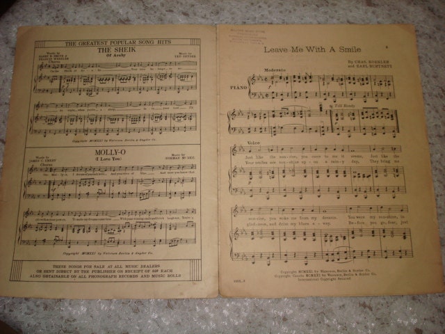 Leave Me With A Smile Sheet Music 1921 - Etsy