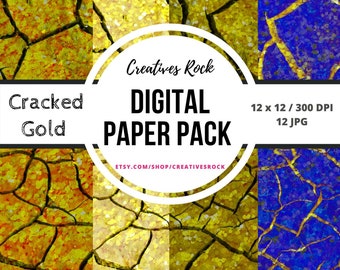 4 Cracked Gold Paper Pack, 12 x 12 Printable | Instant download,Background, Scrapbook
