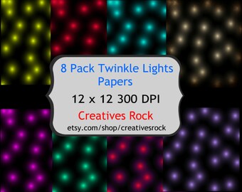 Twinkle Light Digital Paper, Neon, Paper pack, Instant download,Background, Scrapbook, Stars
