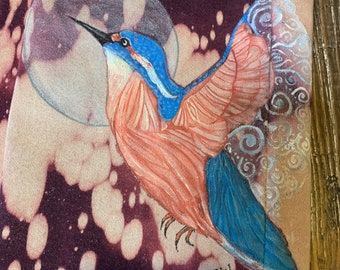 Hand Painted Jeans: Upcycled Denim with Bird & Dragonfly Art (Size 11)