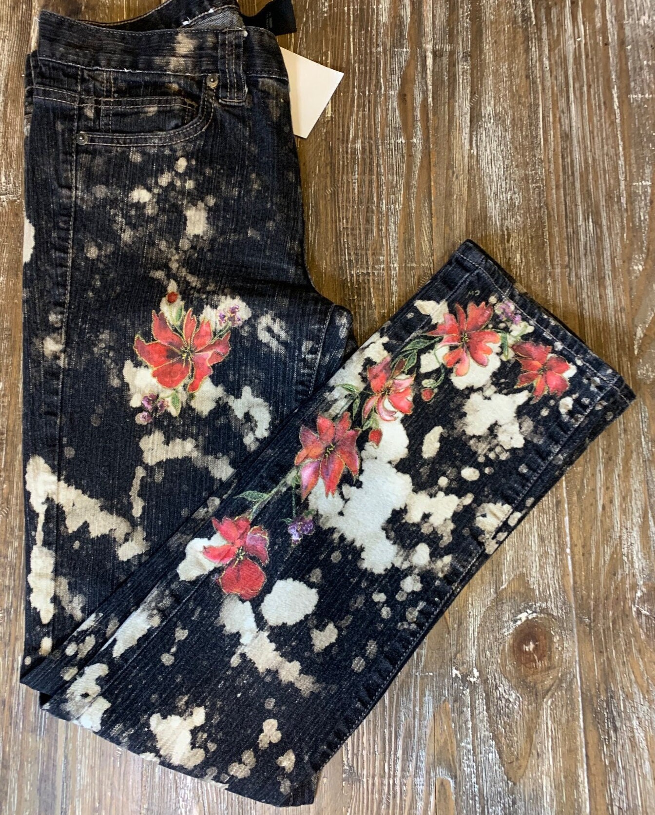 Floral painted jeans sale