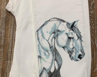 Hand Painted Pony Jeans: Upcycled Denim, Size 12