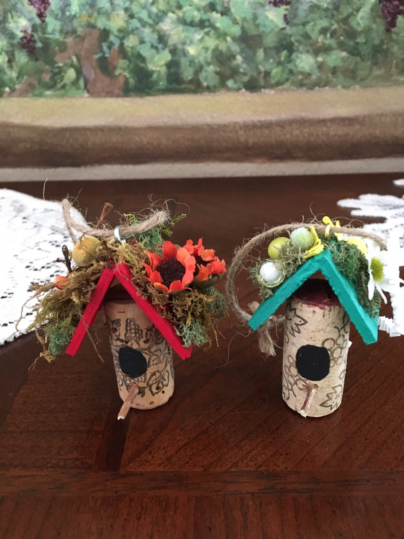 Mini Cork Birdhouse Ornament's ,,set of 2 .. Party Favors...package Tie