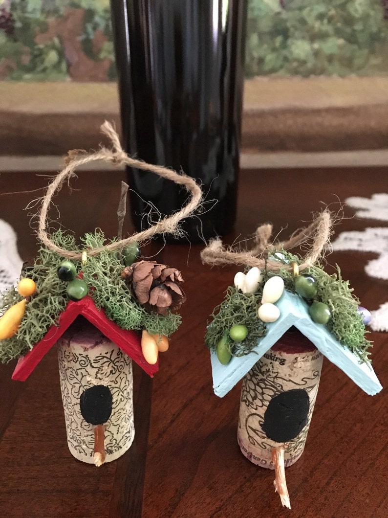Mini Cork Birdhouse Ornament's set of 2 .. Party Etsy