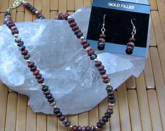 Poppy Jasper Necklace and Earring Set, 18 Inch Natural Stone Brecciated Jasper Jewelry Set