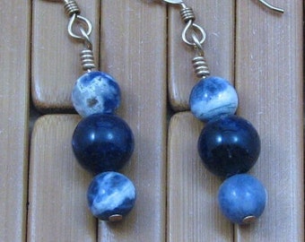 Blue Denim Sodalite on Gold Filled Ear Wires, Blue and Gold Natural Stone Jewelry, Gift for Her