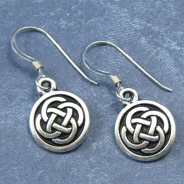 Celtic Knot Earrings on Sterling Silver Ear Wires, Small Round Celtic Charm Jewelry, Silver Celtic Knot Earrings