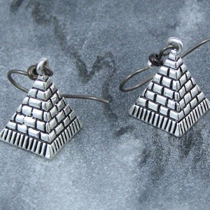 Silver Egyptian Pyramid Earrings on Hypoallergenic Ear Wires, Egyptian style Jewelry