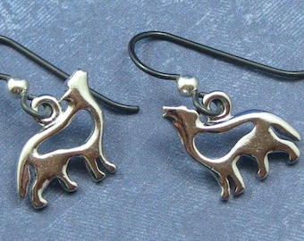 Silver Howling Wolf Earrings on Hypoallergenic Ear Wires, Jewelry for the Wolf Lover