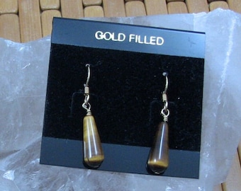 Tiger's Eye Teardrop Earrings on Gold Filled Ear Wires, Natural Stone Jewelry, Genuine Tiger's Eye
