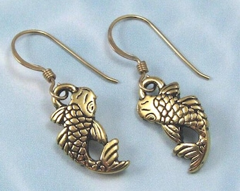 Gold Koi Fish Earrings on Gold Filled Ear Wires, Japanese Carp Charm Jewelry