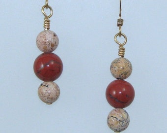 Red Jasper and Picture Jasper Earrings on Gold Filled Ear Wires, Natural Stone Jewelry, Gift for Her