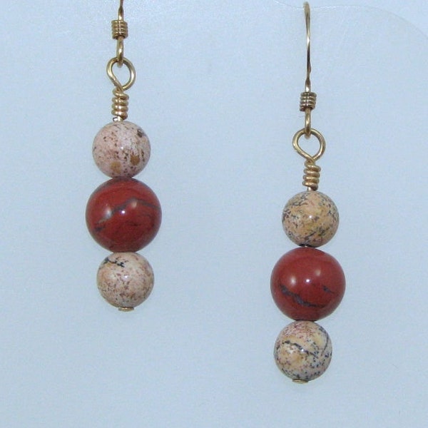 Red Jasper and Picture Jasper Earrings on Gold Filled Ear Wires, Natural Stone Jewelry, Gift for Her