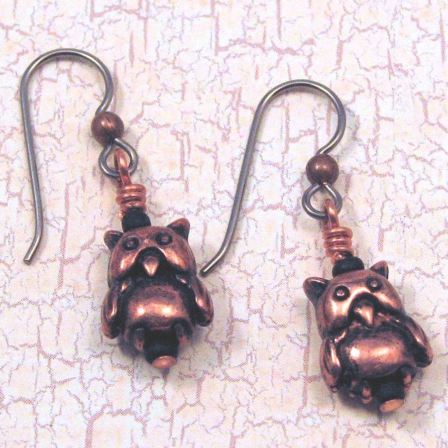 Copper Owl Earrings on Hypoallergenic Ear Wires