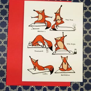 carte de vœux faite à la main, carte vierge pour amoureux des animaux, carte vierge toute occasion-Yoga Fox