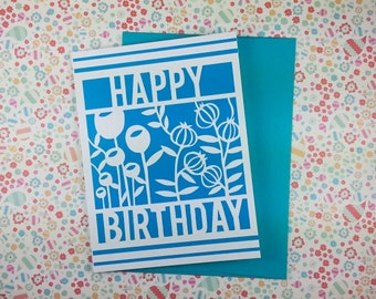 thank you card handmade card note card greeting card  Blue Flower-Birthday 1