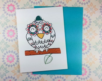 handmade card, colourful card, greeting cards, funny card, blank card, Owl