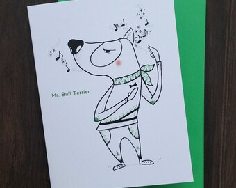 funny, greeting, blank card, Bull Terrier