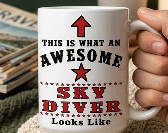 Awesome Sky Diver Mug, Funny Skydiver Coffee Cup, Parachuting Tea Drinkware, Extreme Sports Birthday Gift, Parachute Skydive Present