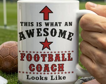 Funny Football Coach Mug, Awesome Sports Quote Coffee Cup, Red Star Novelty White Ceramic Drinkware, Thank You Present for Team Mentor