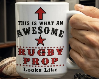 Awesome Rugby Prop Player Mug, Funny Sports Slogan Coffee Cup, Red Ceramic Drinkware, Athlete Birthday Gift, Teammate Appreciation Present