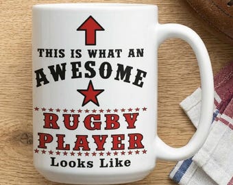 Awesome Rugby Player Mug, Funny Sports Athlete Coffee Cup, Ceramic Tea Drinkware, Coach Birthday Gift, Teammate Appreciation Present